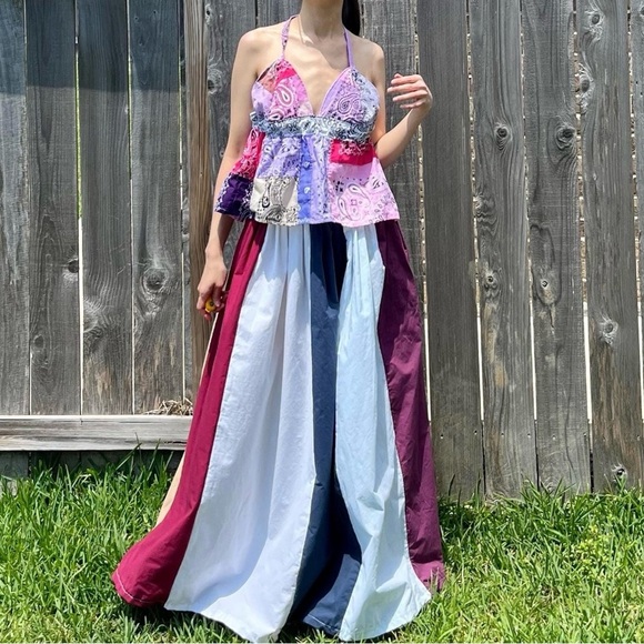 Handmade Quilted Halter Crop Top – Pink Tie-Dye Mix SKU 05065 - Picture 6 of 10